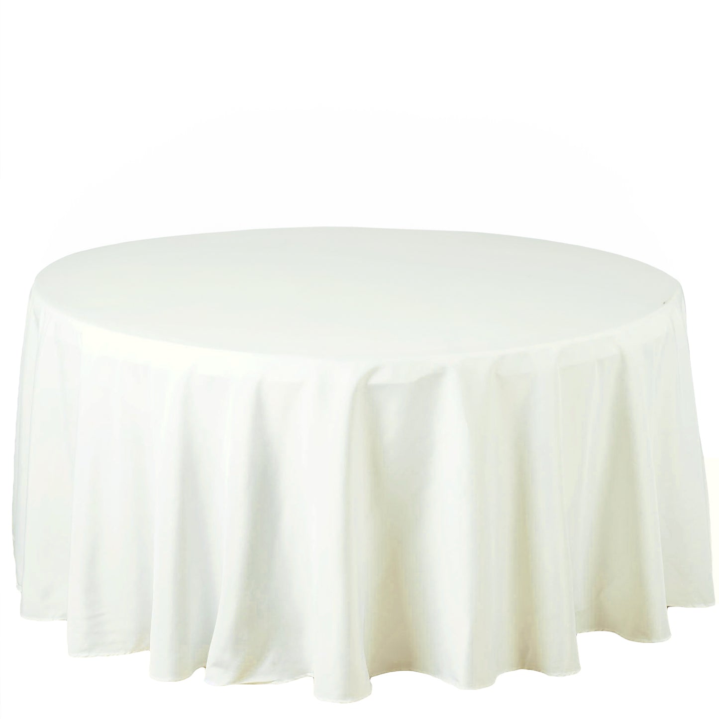 120" Fire Retardant Ivory Tablecloth Seamless Premium Polyester Round Table Cover for 5 Foot Table With Floor-Length Drop