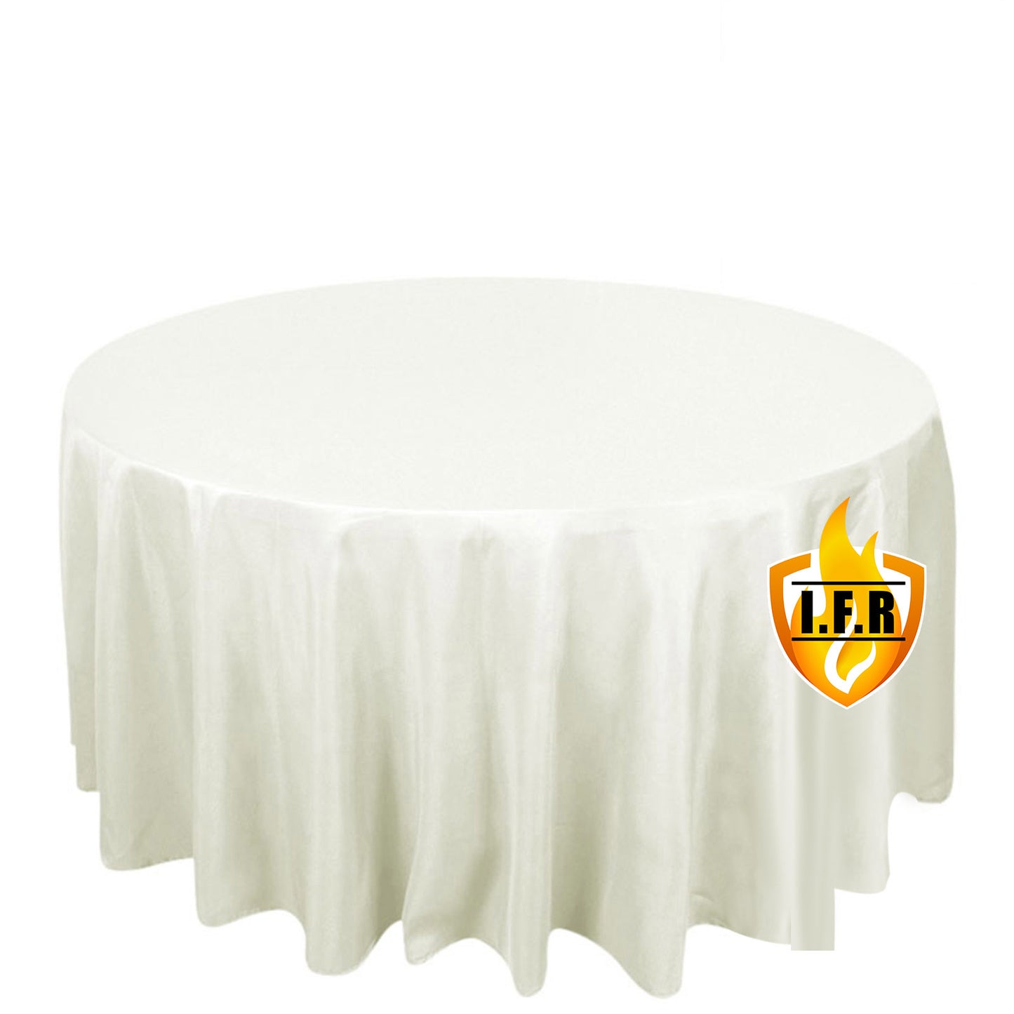 120" Fire Retardant Ivory Tablecloth Seamless Premium Polyester Round Table Cover for 5 Foot Table With Floor-Length Drop