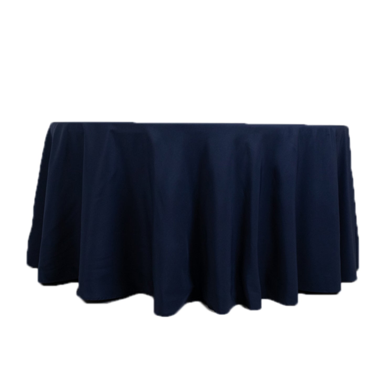 120" Fire Retardant Navy Blue Tablecloth Seamless Premium Polyester Round Table Cover for 5 Foot Table With Floor-Length Drop
