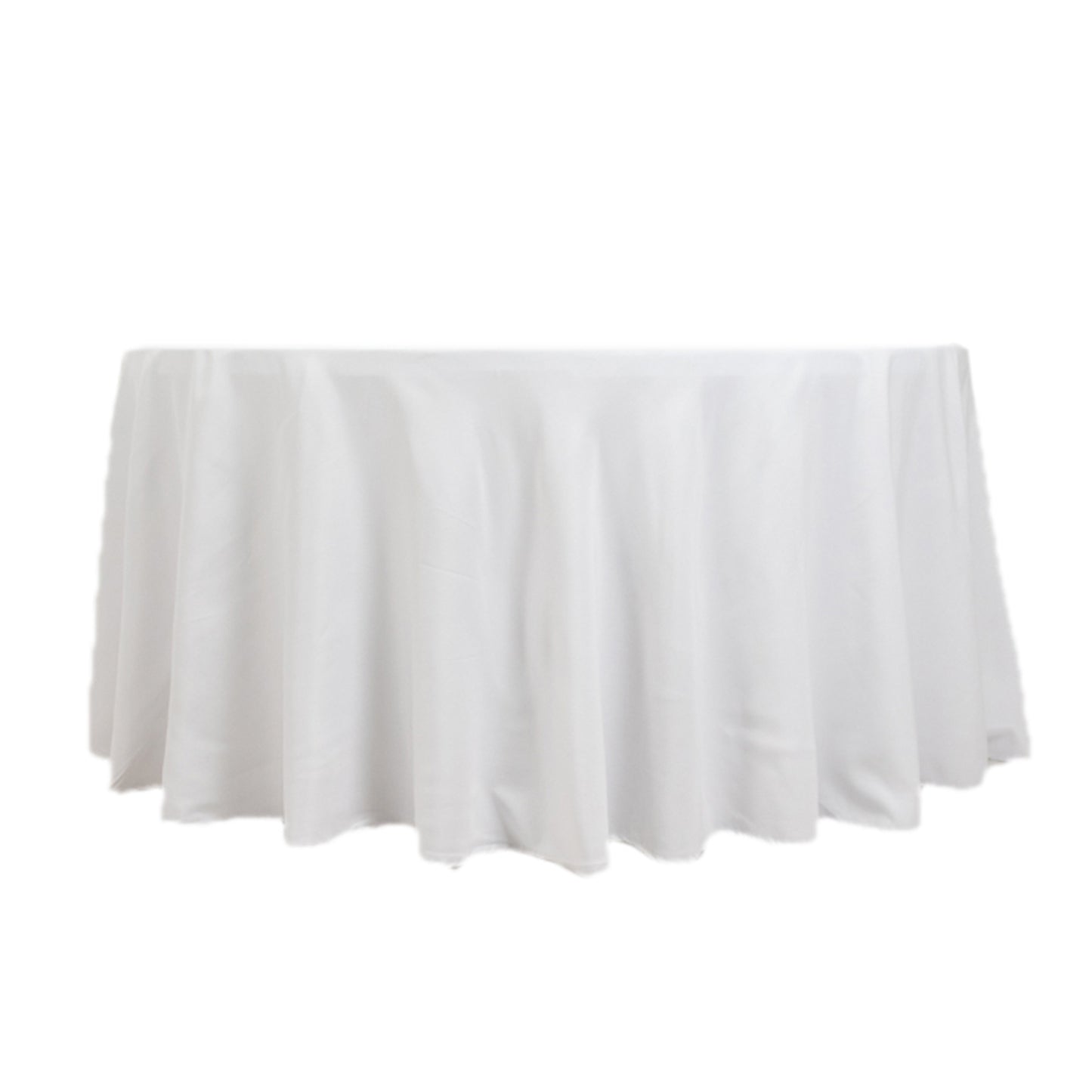 120" Fire Retardant White Tablecloth Seamless Premium Polyester Round Table Cover for 5 Foot Table With Floor-Length Drop