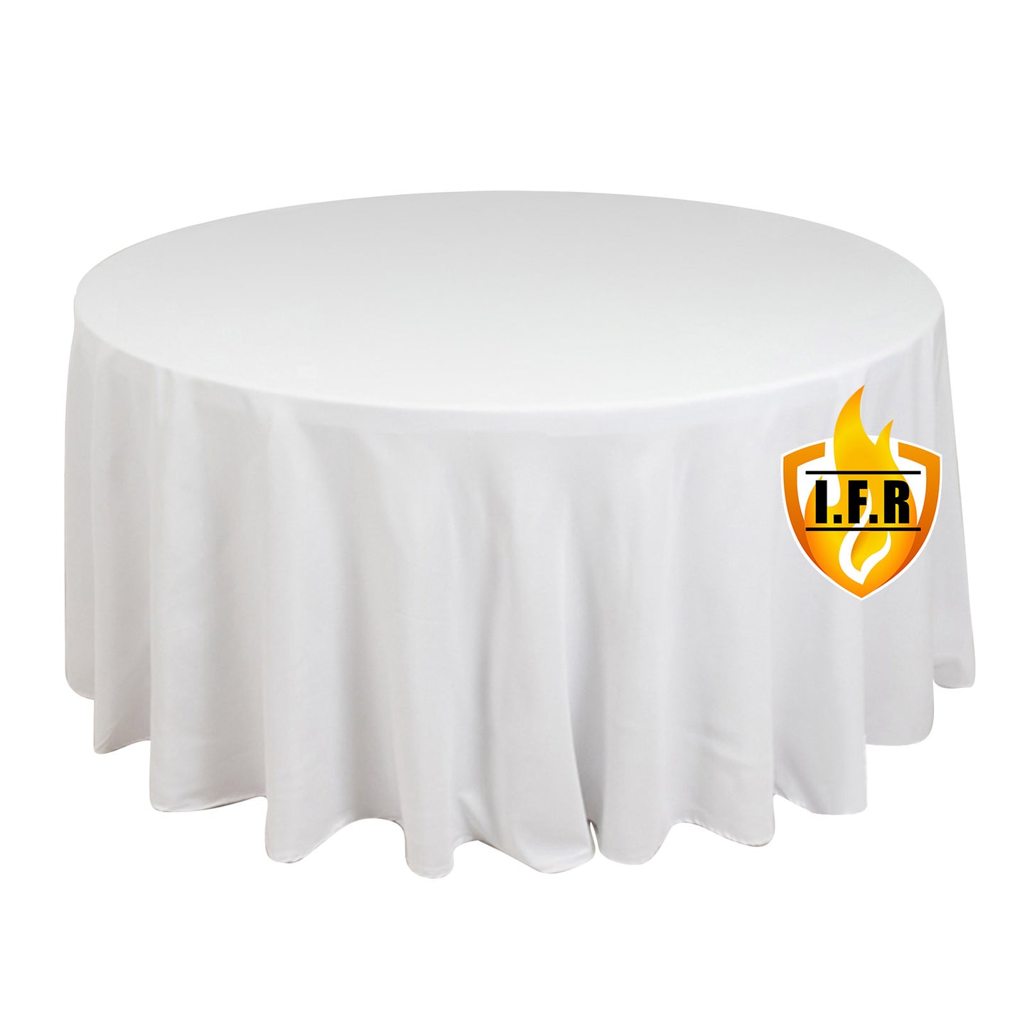 120" Fire Retardant White Tablecloth Seamless Premium Polyester Round Table Cover for 5 Foot Table With Floor-Length Drop