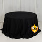 132" Fire Retardant Black Tablecloth Seamless Premium Polyester Round Table Cover for 6 Foot Tables With Floor-Length Drop