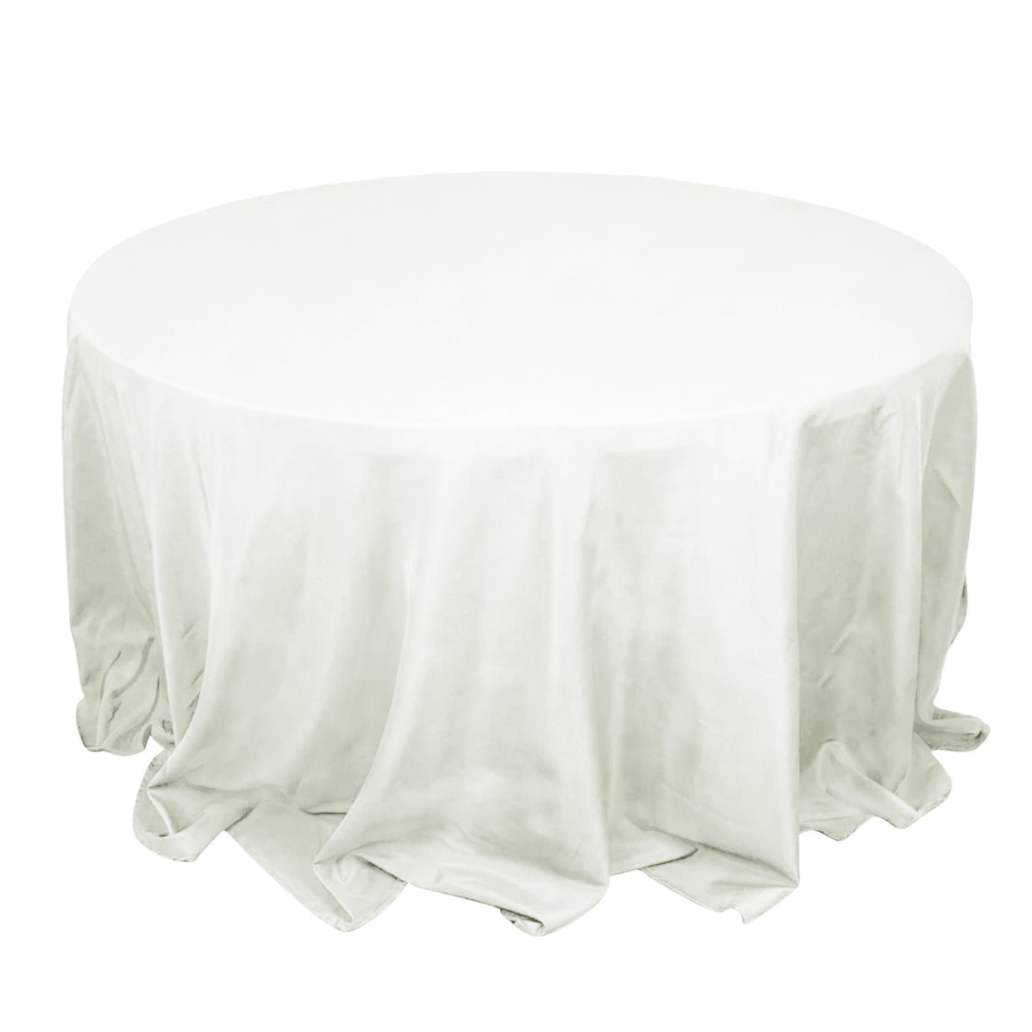 Ivory seamless round tablecloth for 6-foot tables with floor-length drop.