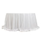 132" Fire Retardant White Tablecloth Seamless Premium Polyester Round Table Cover for 6 Foot Tables With Floor-Length Drop