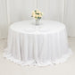 132" Fire Retardant White Tablecloth Seamless Premium Polyester Round Table Cover for 6 Foot Tables With Floor-Length Drop