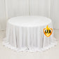 132" Fire Retardant White Tablecloth Seamless Premium Polyester Round Table Cover for 6 Foot Tables With Floor-Length Drop