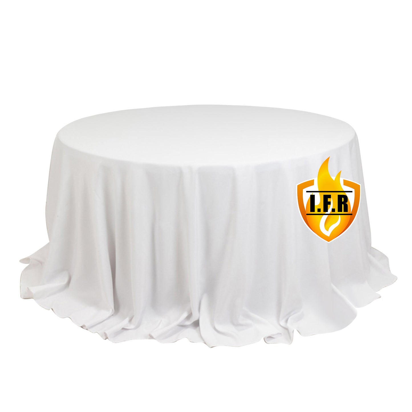 132" Fire Retardant White Tablecloth Seamless Premium Polyester Round Table Cover for 6 Foot Tables With Floor-Length Drop