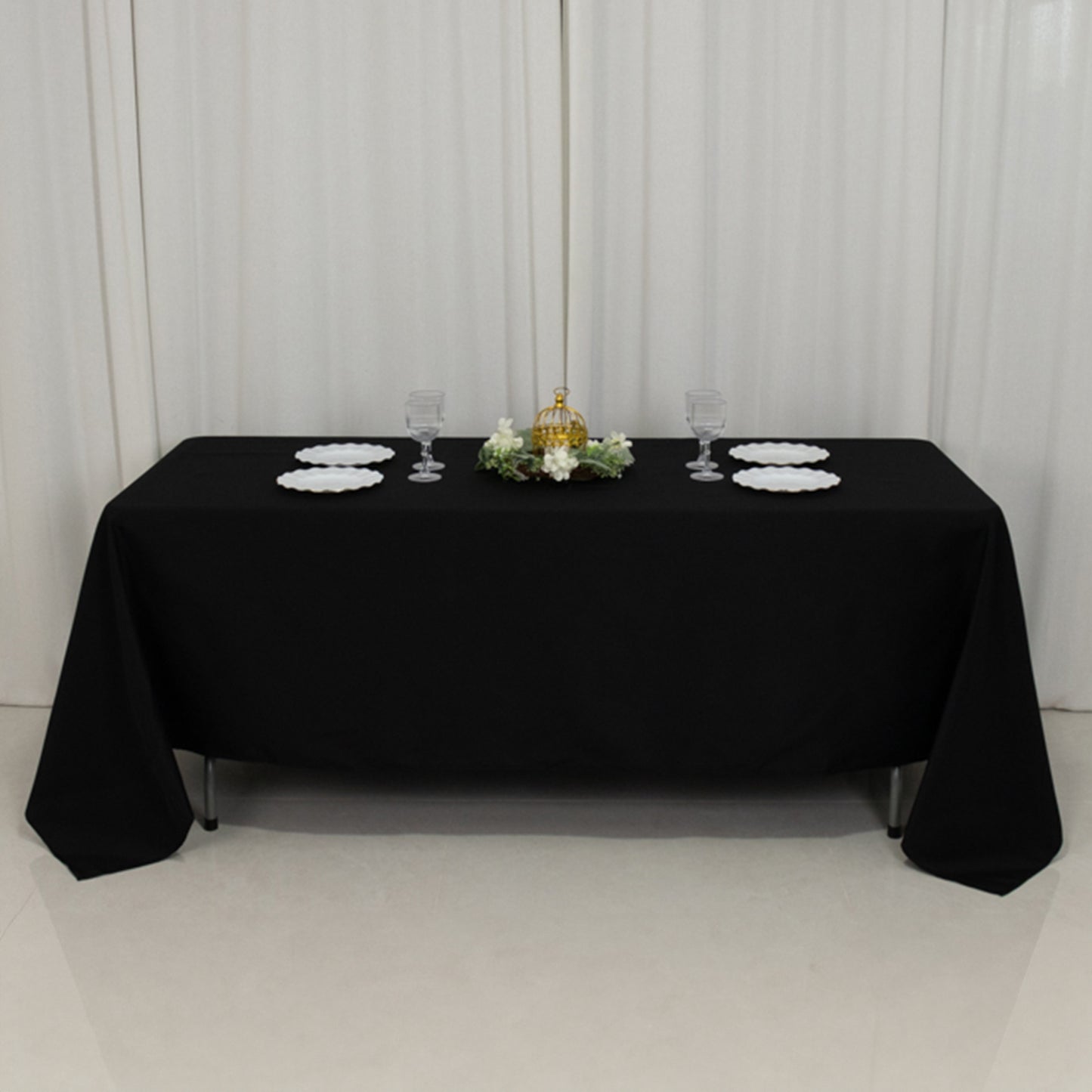 72"x120" Fire Retardant Black Tablecloth Premium Polyester Rectangular Table Cover