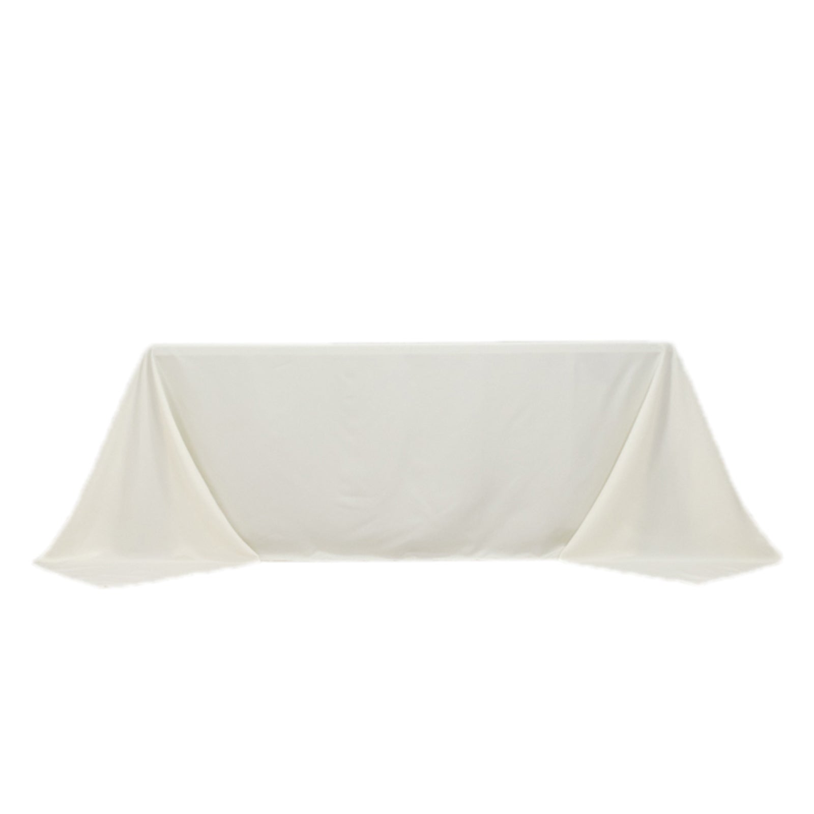 Ivory fire retardant tablecloth for 6-foot table with floor-length drop.