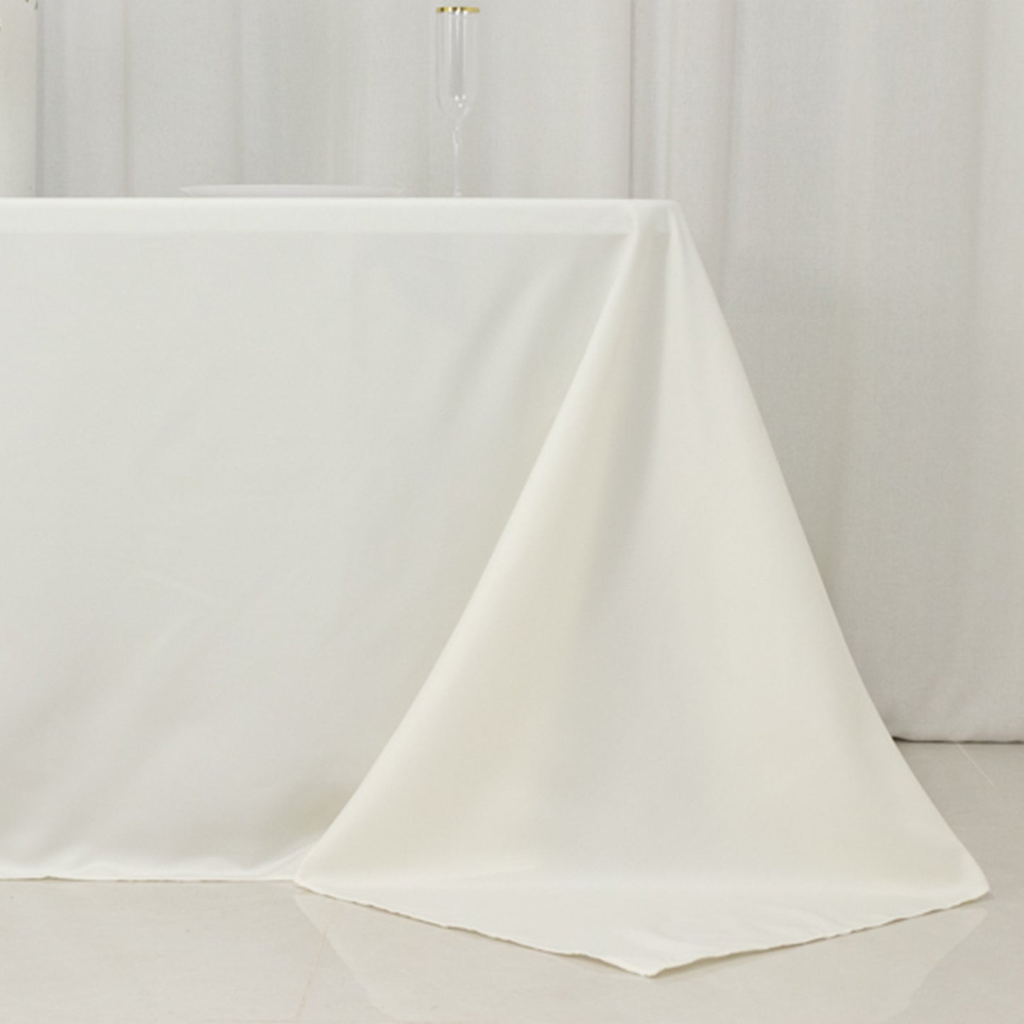 ivory seamless fire retardant tablecloth for 6 foot table with floor-length drop