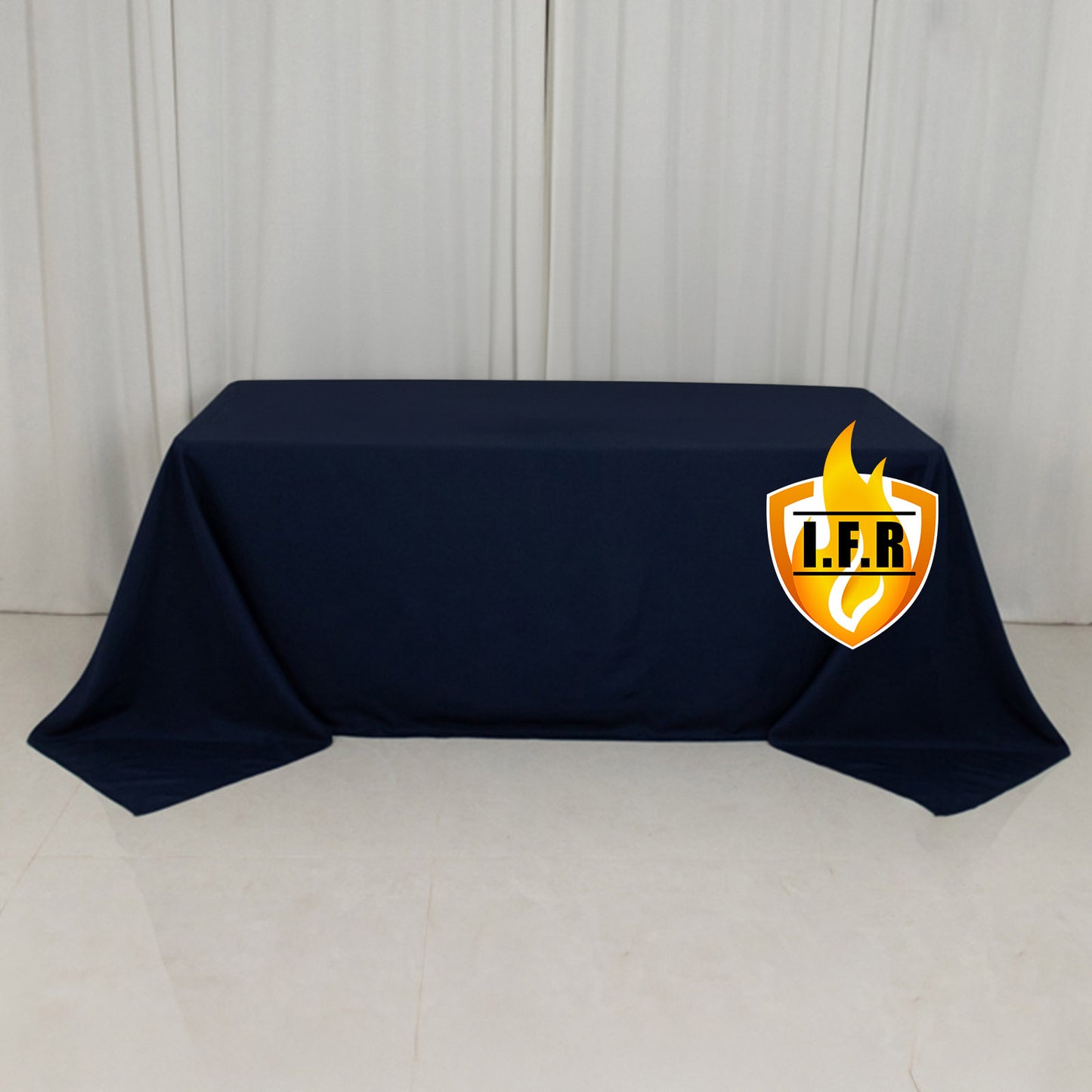 90"x132" Fire Retardant Navy Blue Tablecloth Seamless Premium Polyester Rectangular Table Cover for 6 Foot Table With Floor-Length Drop