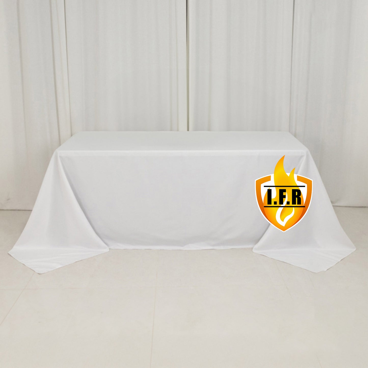90"x132" Fire Retardant White Tablecloth Seamless Premium Polyester Rectangular Table Cover for 6 Foot Table With Floor-Length Drop