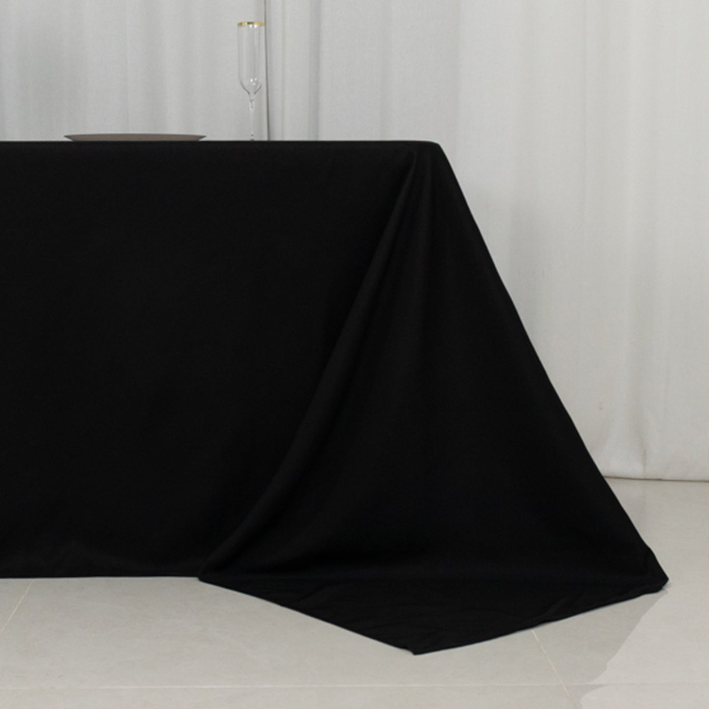 90"x156" Fire Retardant Black Tablecloth Seamless Premium Polyester Rectangular Table Cover for 8 Foot Table With Floor-Length Drop