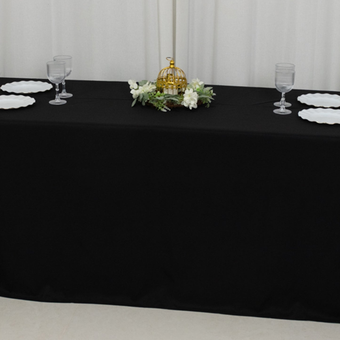 90"x156" Fire Retardant Black Tablecloth Seamless Premium Polyester Rectangular Table Cover for 8 Foot Table With Floor-Length Drop