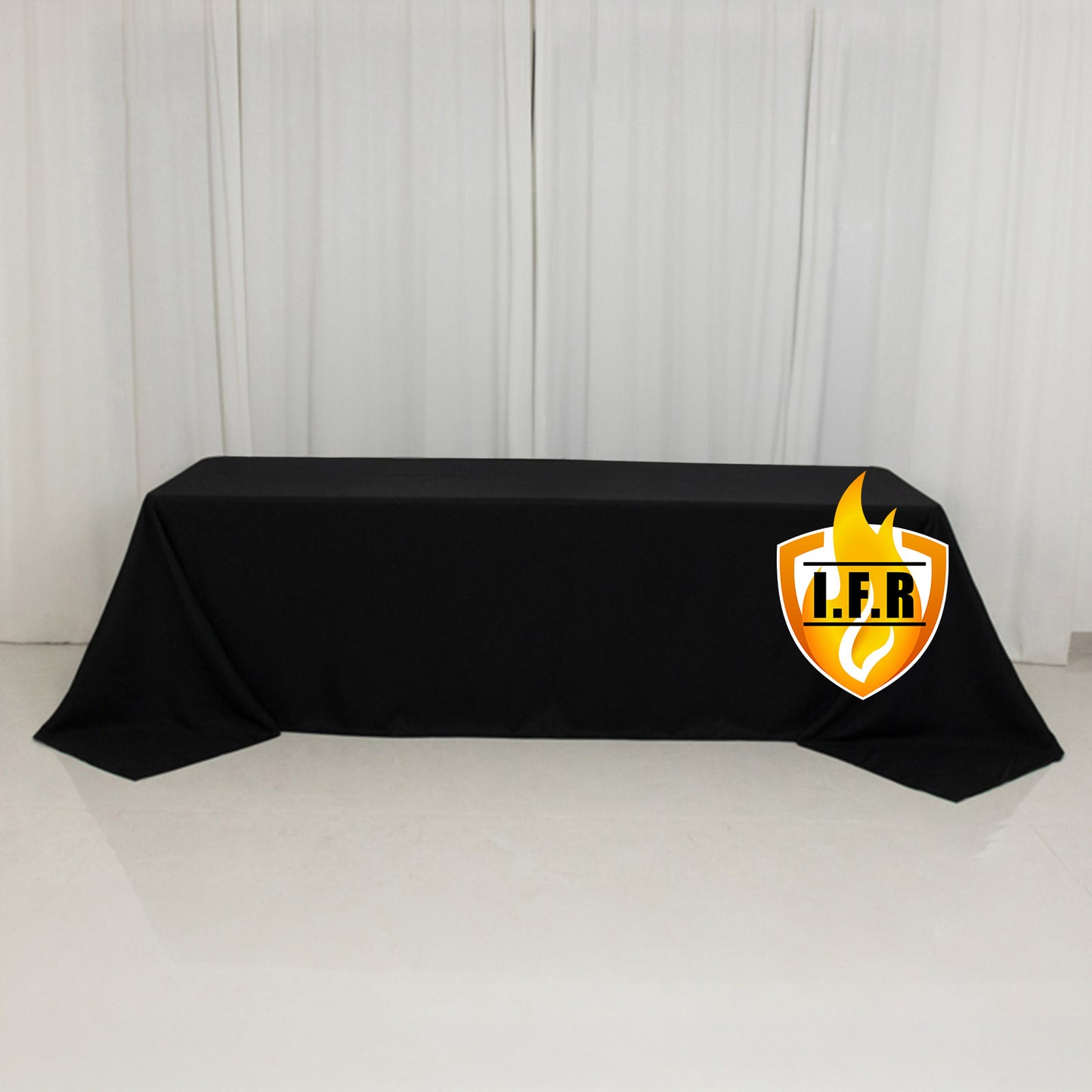 90"x156" Fire Retardant Black Tablecloth Seamless Premium Polyester Rectangular Table Cover for 8 Foot Table With Floor-Length Drop