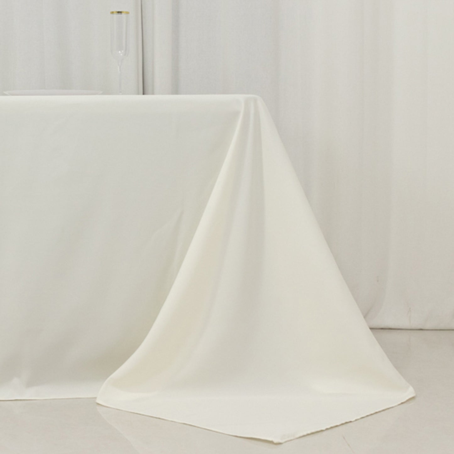90"x156" Fire Retardant Ivory Tablecloth Seamless Premium Polyester Rectangular Table Cover for 8 Foot Table With Floor-Length Drop