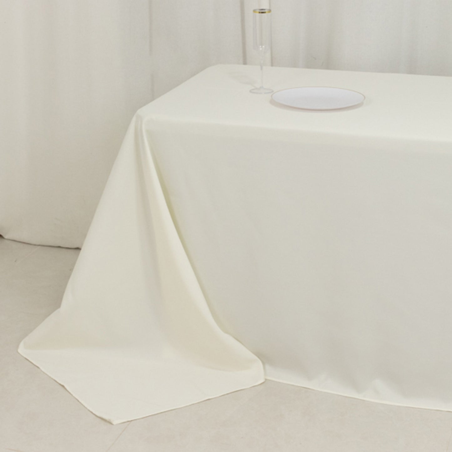 90"x156" Fire Retardant Ivory Tablecloth Seamless Premium Polyester Rectangular Table Cover for 8 Foot Table With Floor-Length Drop