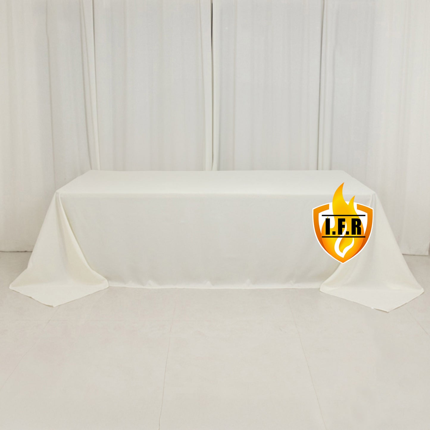 90"x156" Fire Retardant Ivory Tablecloth Seamless Premium Polyester Rectangular Table Cover for 8 Foot Table With Floor-Length Drop