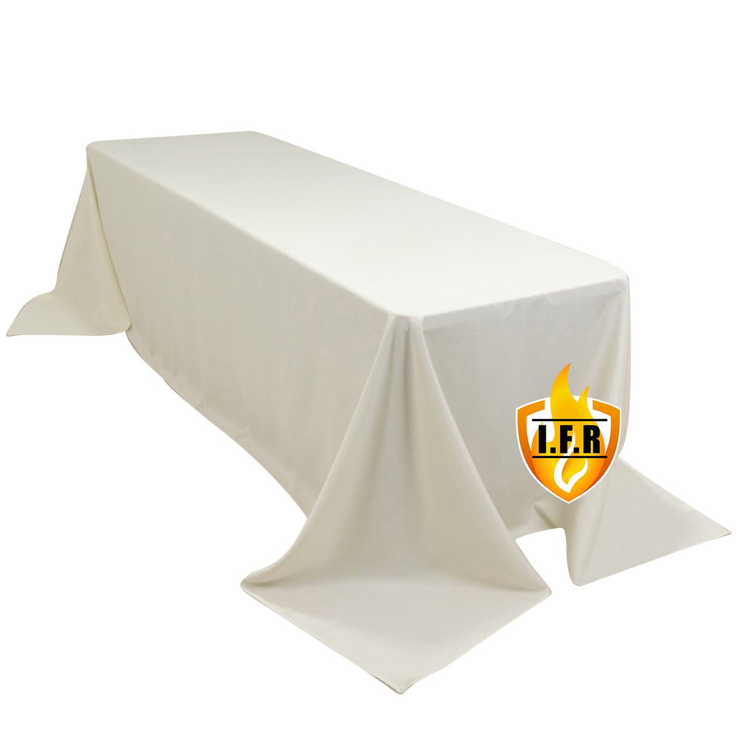 90"x156" Fire Retardant Ivory Tablecloth Seamless Premium Polyester Rectangular Table Cover for 8 Foot Table With Floor-Length Drop