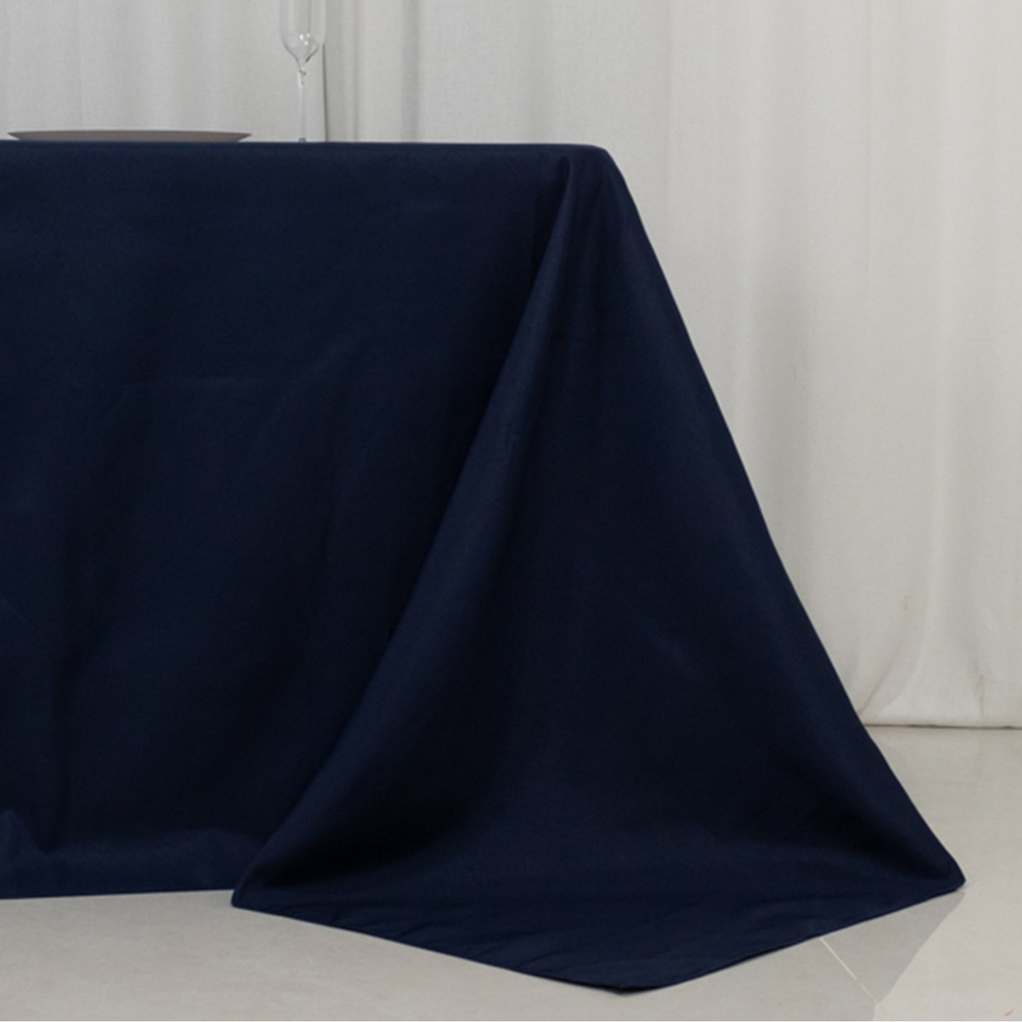 90"x156" Fire Retardant Navy Blue Tablecloth Seamless Premium Polyester Rectangular Table Cover for 8 Foot Table With Floor-Length Drop