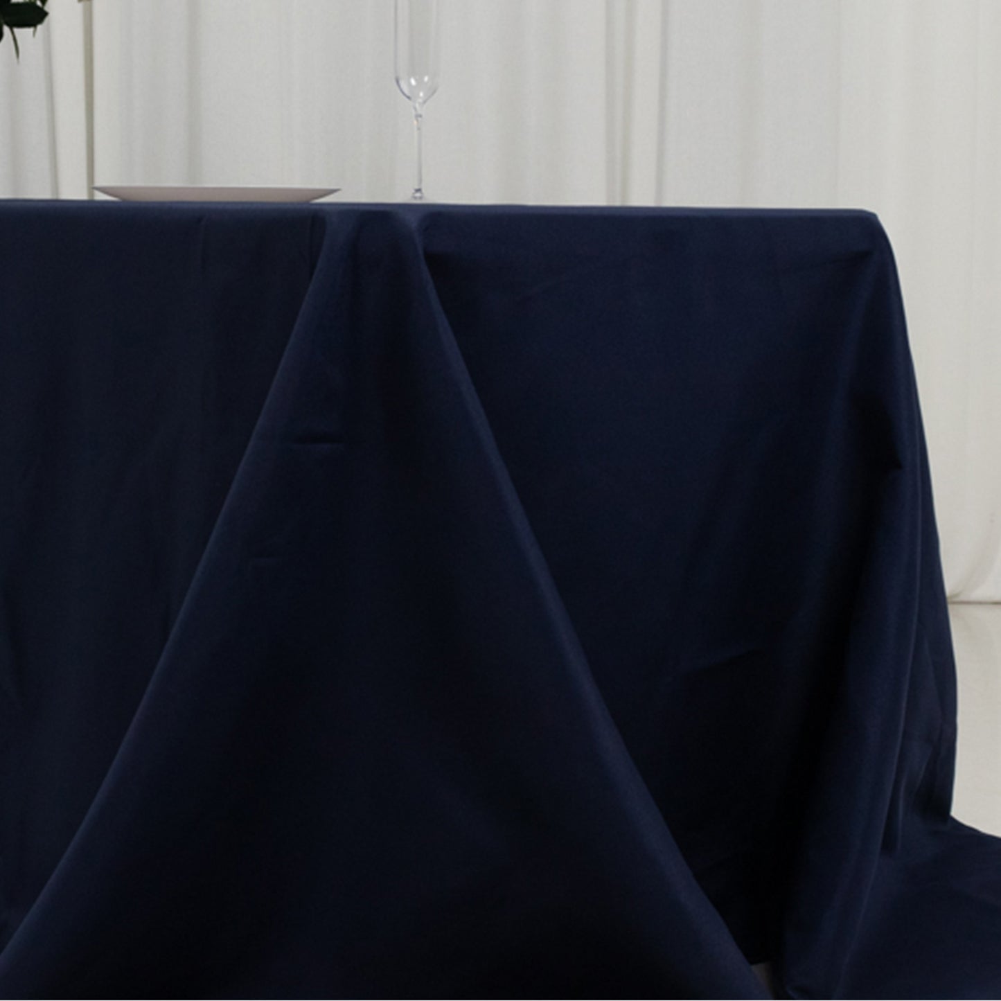 90"x156" Fire Retardant Navy Blue Tablecloth Seamless Premium Polyester Rectangular Table Cover for 8 Foot Table With Floor-Length Drop