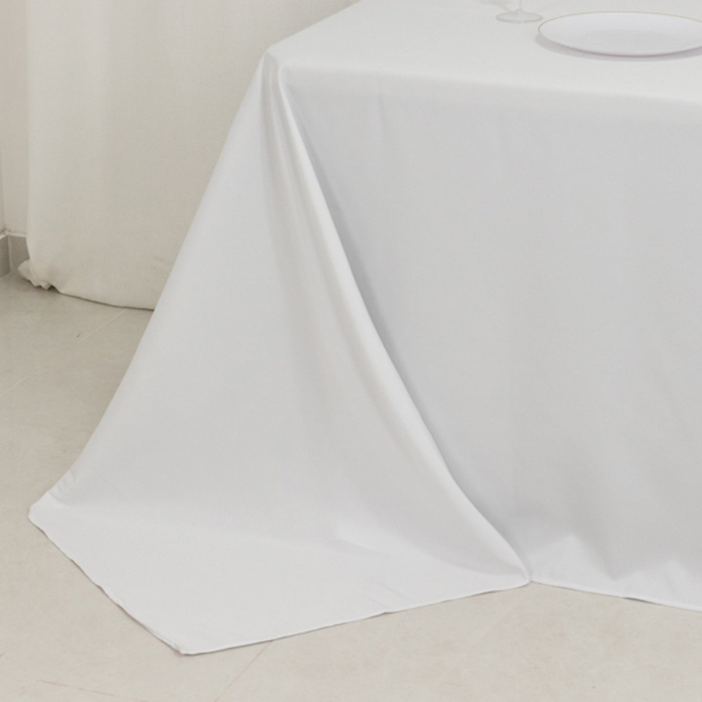 90"x156" Fire Retardant White Tablecloth Seamless Premium Polyester Rectangular Table Cover for 8 Foot Table With Floor-Length Drop