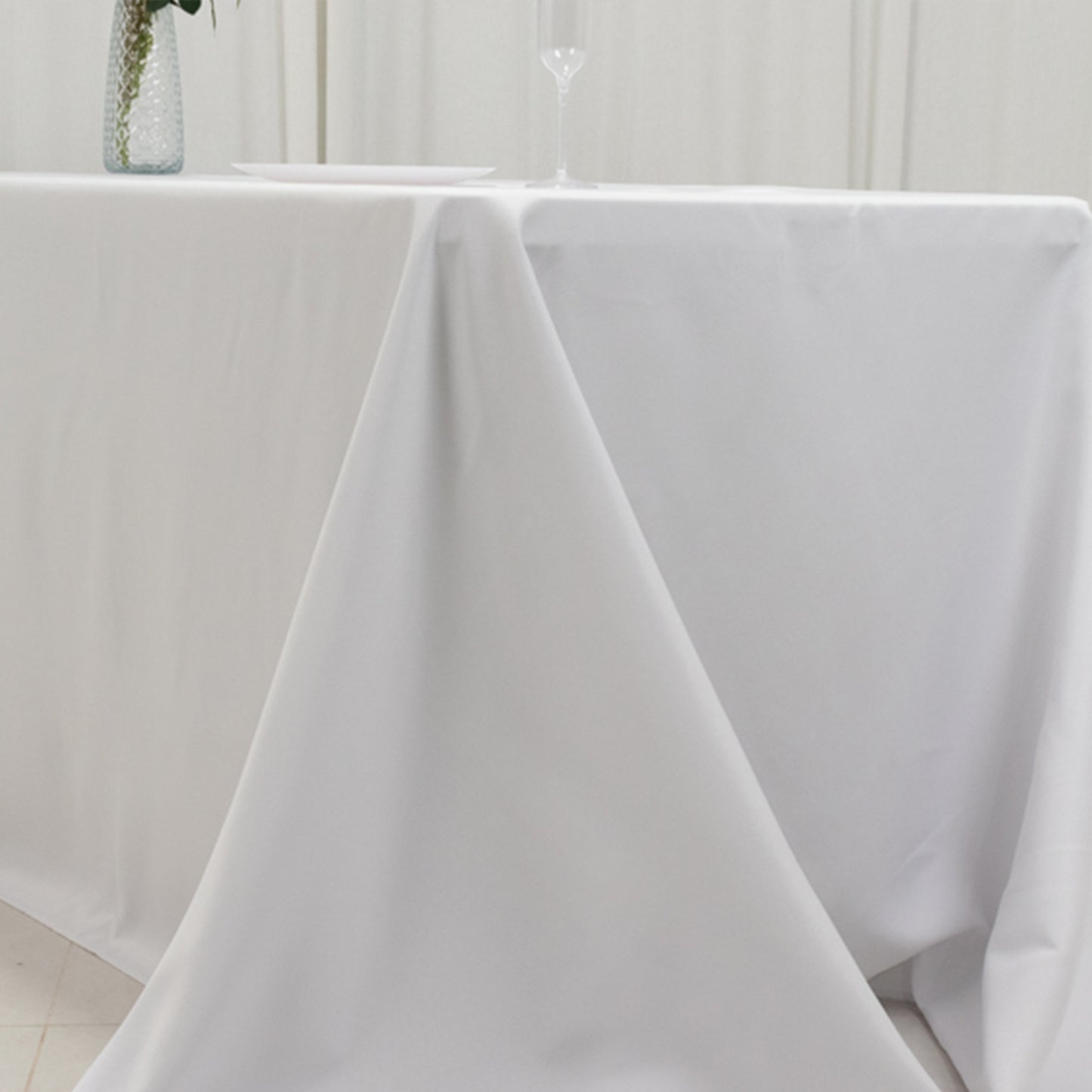 90"x156" Fire Retardant White Tablecloth Seamless Premium Polyester Rectangular Table Cover for 8 Foot Table With Floor-Length Drop
