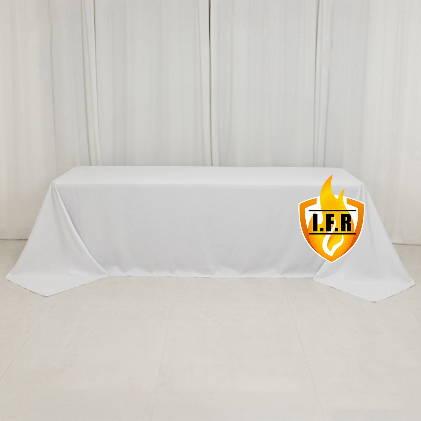 90"x156" Fire Retardant White Tablecloth Seamless Premium Polyester Rectangular Table Cover for 8 Foot Table With Floor-Length Drop