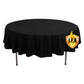 Black fire retardant round table cover, 90 inches, premium polyester.