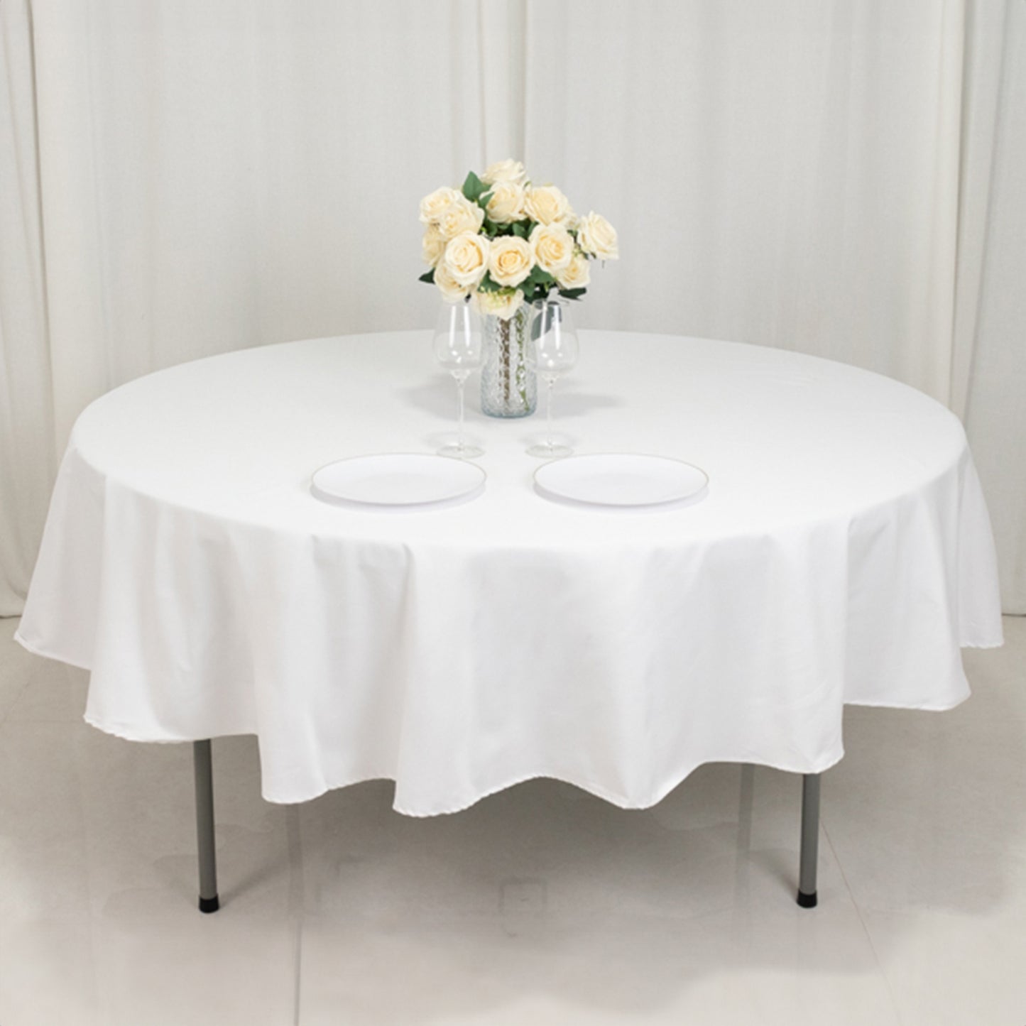 90" White Fire Retardant Tablecloth Premium Polyester Round Table Cover