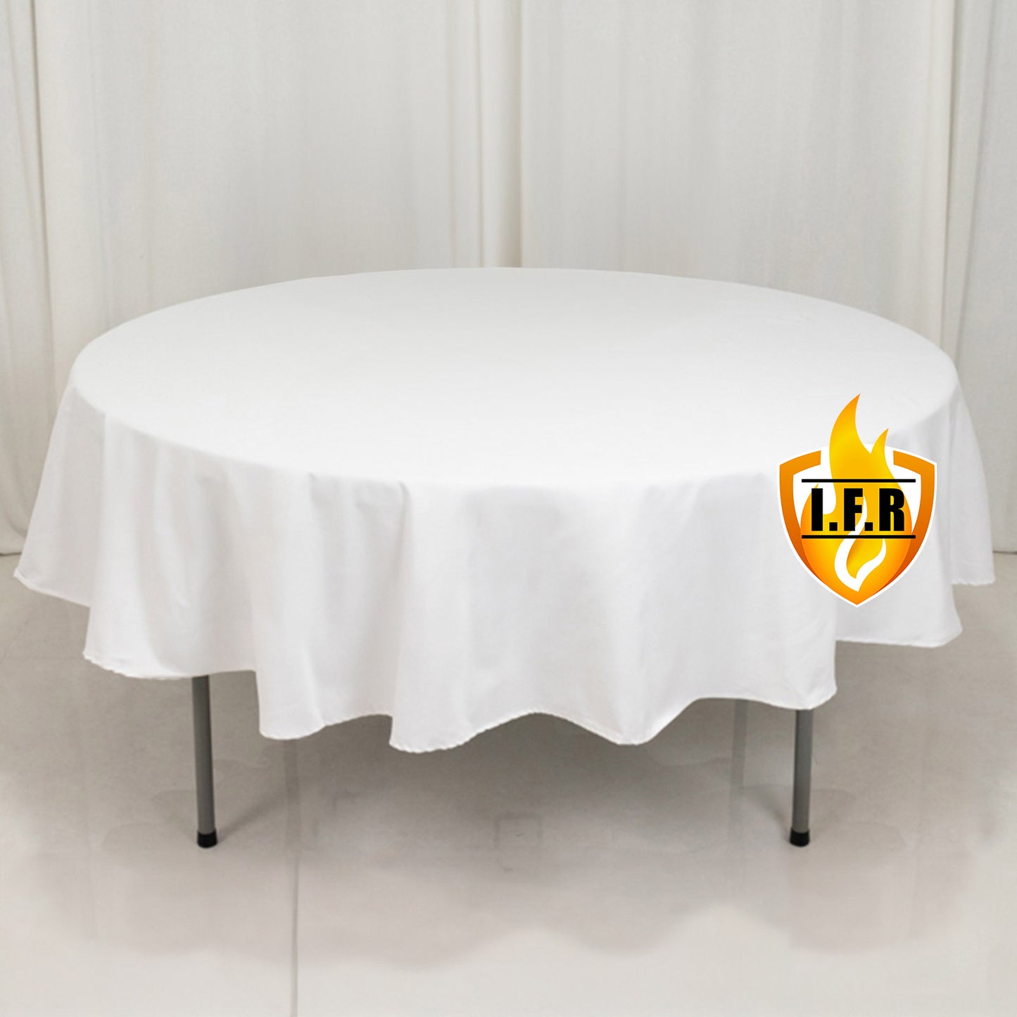 90" White Fire Retardant Tablecloth Premium Polyester Round Table Cover
