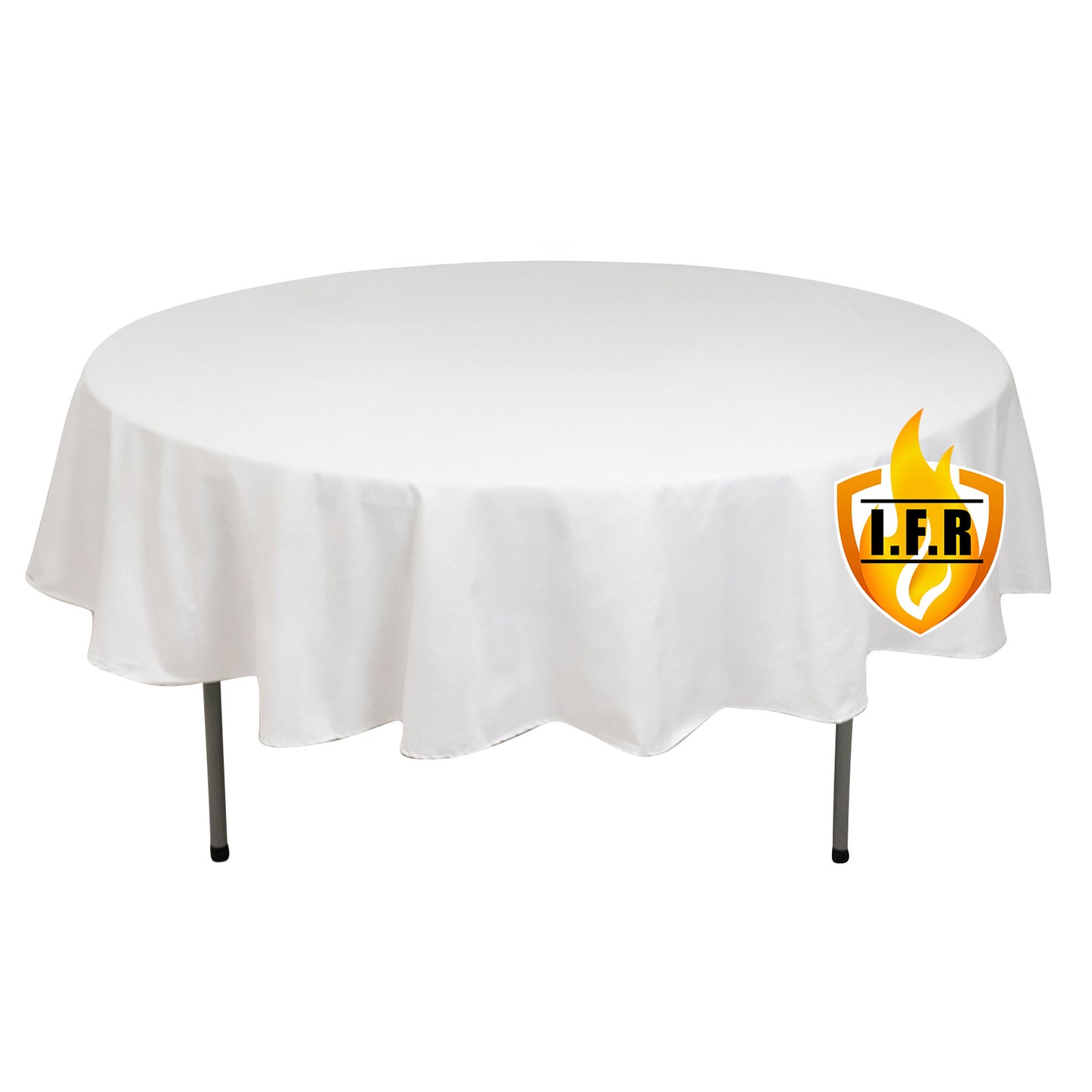 90" White Fire Retardant Tablecloth Premium Polyester Round Table Cover