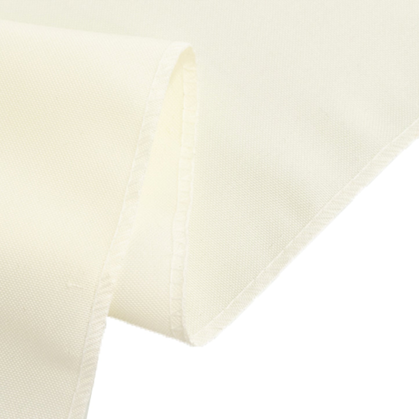 Ivory fitted tablecloth for 72"x30" tables, premium polyester material.