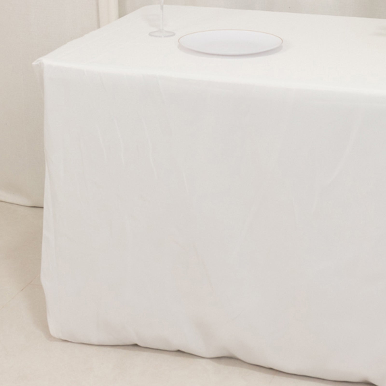 6ft fire retardant white fitted tablecloth for 72"x30" tables.