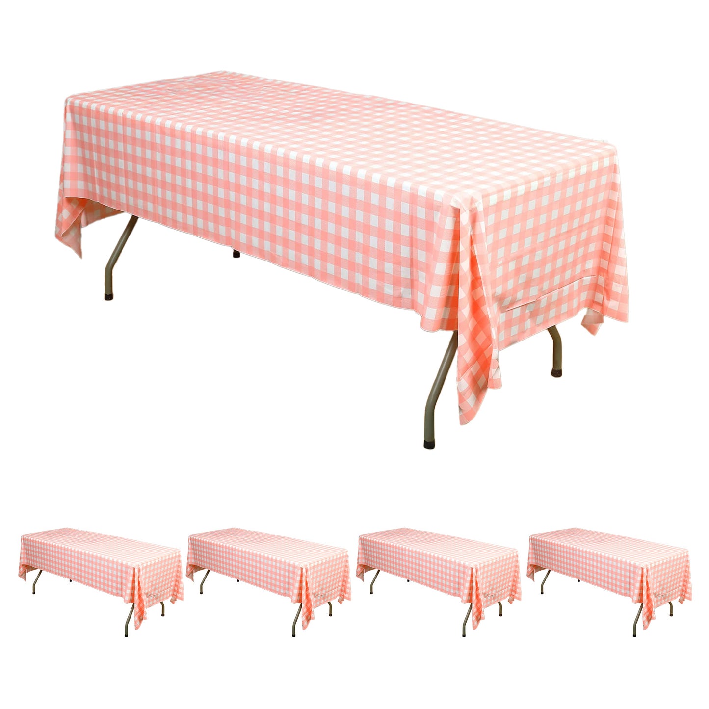 5 Pack Pink Checkered Rectangle Plastic Table Covers, 54"x108" PVC Waterproof Disposable Tablecloths