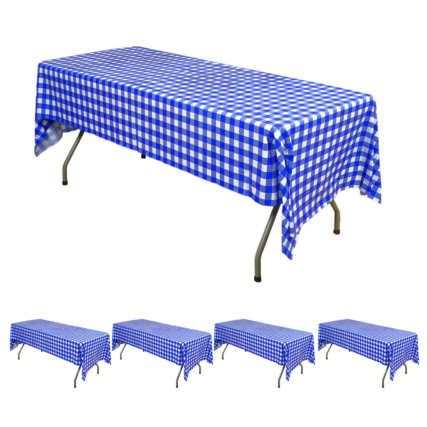 5 Pack Royal Blue Checkered Rectangle Plastic Table Covers, 54"x108" PVC Waterproof Disposable Tablecloths