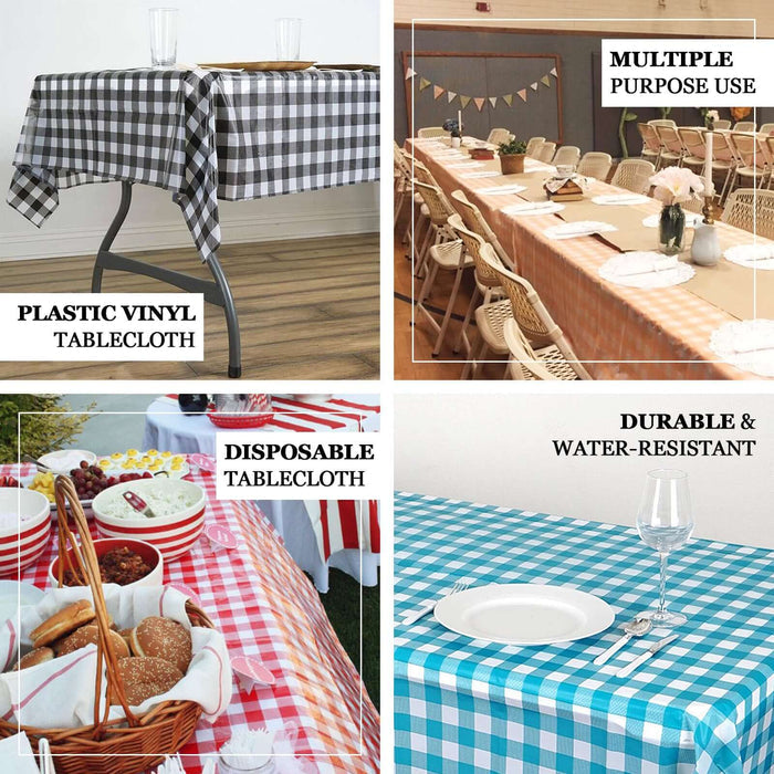 5 Pack Royal Blue Checkered Rectangle Plastic Table Covers, 54"x108" PVC Waterproof Disposable Tablecloths