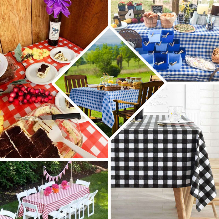 5 Pack Royal Blue Checkered Rectangle Plastic Table Covers, 54"x108" PVC Waterproof Disposable Tablecloths