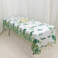 5 Pack White Green Rectangle Plastic Table Covers with Eucalyptus Leaves Print, 54"x108" PVC Waterproof Disposable Tablecloths