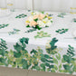 5 Pack White Green Rectangle Plastic Table Covers with Eucalyptus Leaves Print, 54"x108" PVC Waterproof Disposable Tablecloths