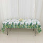 5 Pack White Green Rectangle Plastic Table Covers with Eucalyptus Leaves Print, 54"x108" PVC Waterproof Disposable Tablecloths