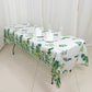 5 Pack White Green Rectangle Plastic Table Covers with Eucalyptus Leaves Print, 54"x108" PVC Waterproof Disposable Tablecloths