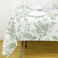 5-Pack Rectangular Plastic Tablecloths – White with Sage Green French Toile Pattern, PVC Waterproof Disposable Table Covers 54"x108"