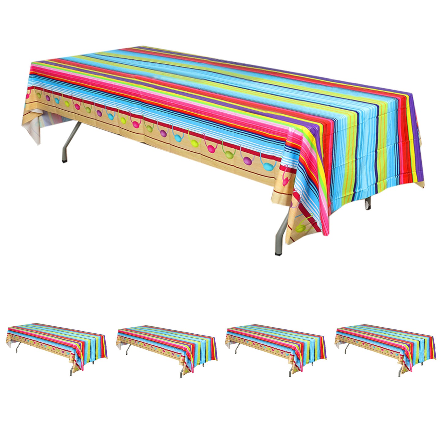 Colorful Mexican serape table covers for Cinco de Mayo, 54"x108", waterproof and disposable.