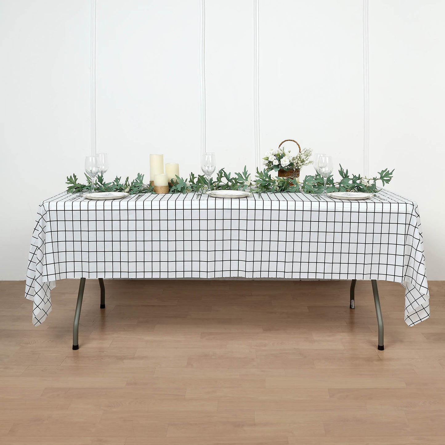 5 Pack Black White Grid Rectangle Plastic Table Covers, 54"x108" Checkered PVC Waterproof Disposable Tablecloths