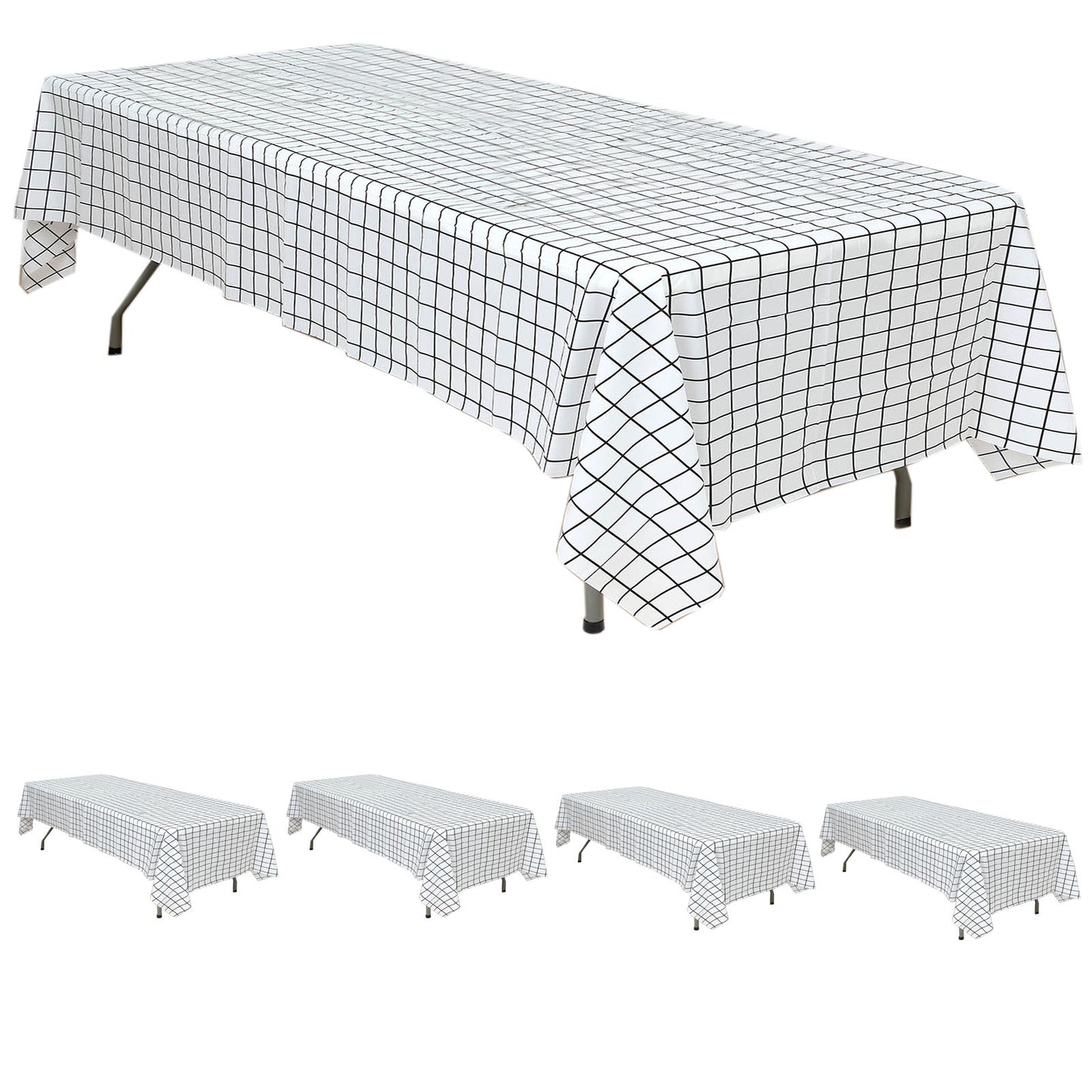 5 Pack Black White Grid Rectangle Plastic Table Covers, 54"x108" Checkered PVC Waterproof Disposable Tablecloths