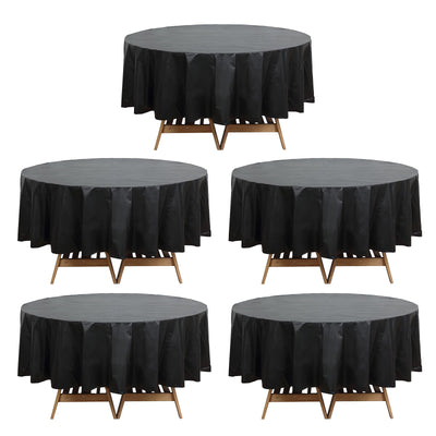 Waterproof Black Round Plastic Table Covers 84"