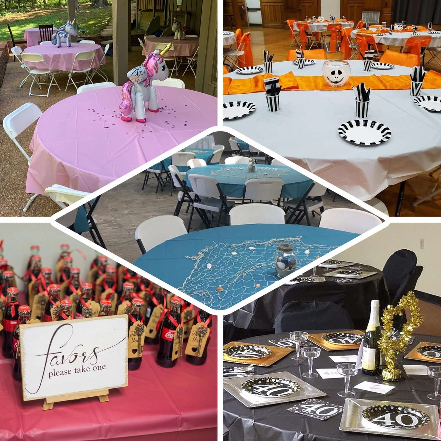 5-Pack Plastic Table Covers Navy Blue Round - Durable PVC Disposable Tablecloths for Events 84"