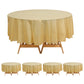 5 Pack Gold Round Plastic Table Covers, 84" PVC Waterproof Disposable Tablecloths