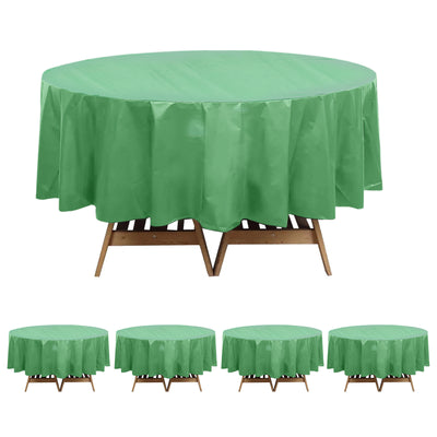 5 Pack Sage Green Round Plastic Table Covers, 84"